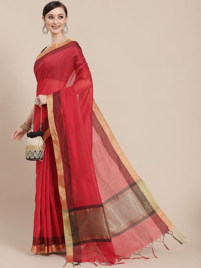 Chhabra 555 Red Chanderi Silk Banarasi Saree With Stylish Unstitch Brocade Jacket