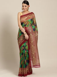 Chhabra 555 Chanderi Silk Printed Saree with Patola Animal and Floral motifs