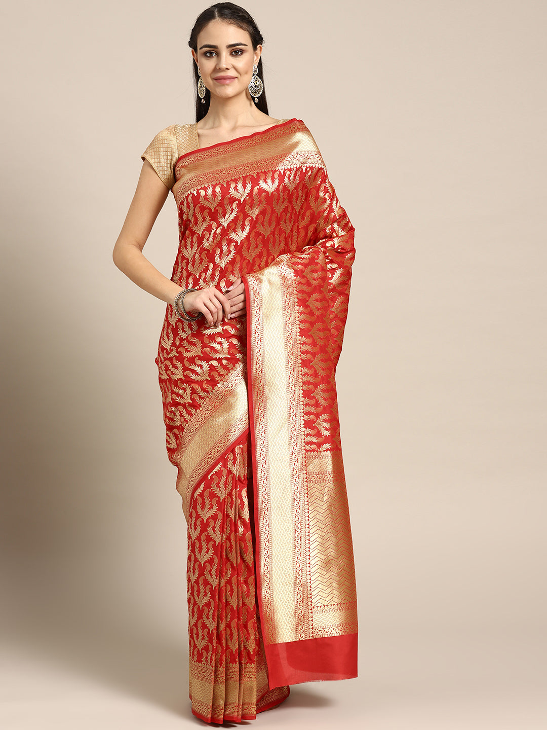Chhabra 555 Kanjiwaram inspired silk saree with intricate zari weaving in a floral pattern