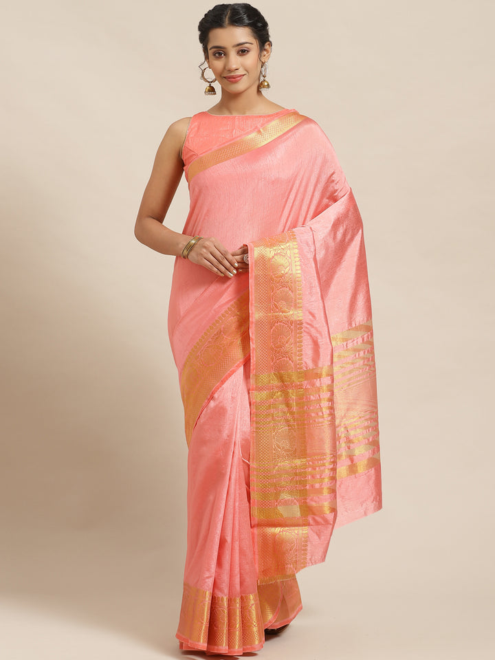 Pastel Handloom Raw Silk Saree with Intricate Zari Woven Border