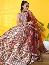 Chhabra 555 Kalamkari Inspired Cream Digital Print Silk Lehenga Set with Crystal Embellishments