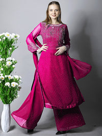 Chhabra 555 Made to Measure Magenta Pink Zircon Embellished Kurta Set with Flared Palazzo