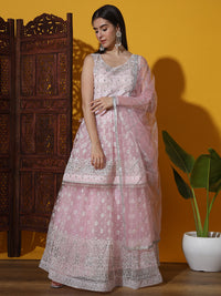 Chhabra 555 Pastel Chikankari Embroidered Kalidar Lehenga Set wih Tassled Crystal Embellished Blouse