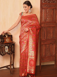 Chhabra 555 Red Khinkhwab Banarasi Brocade Handwoven Traditional Saree with Kashmiri Peacock Pattern