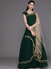 Layered Gown with Tassels and Gold Embellished Dupatta