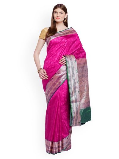 Chhabra 555 Pink & Green  Banarasi Art Silk Saree