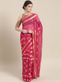 Chiffon Crystal Embellished Bandhej Saree with Zari Peacock Motifs