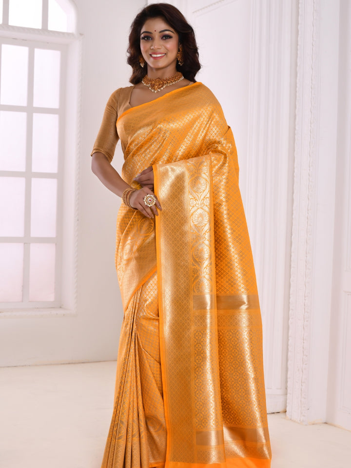 Yellow & Gold Toned Ethnic Motifs Zari Silk Blend Banarasi Saree