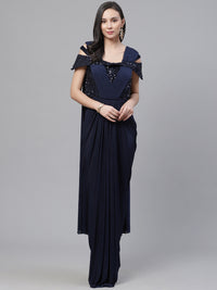 Ruffled Pre-stitched Saree gown with Festive Cowl style Layering and Sequence Bling