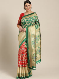 Patola Silk Printed Half-and-half saree with Zari Meenakari floral pattern