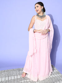Chhabra 555 Pastel Baby Pink High Slit Nyraa Style Kurta Sharara Set with Chikan Resham Embroidery