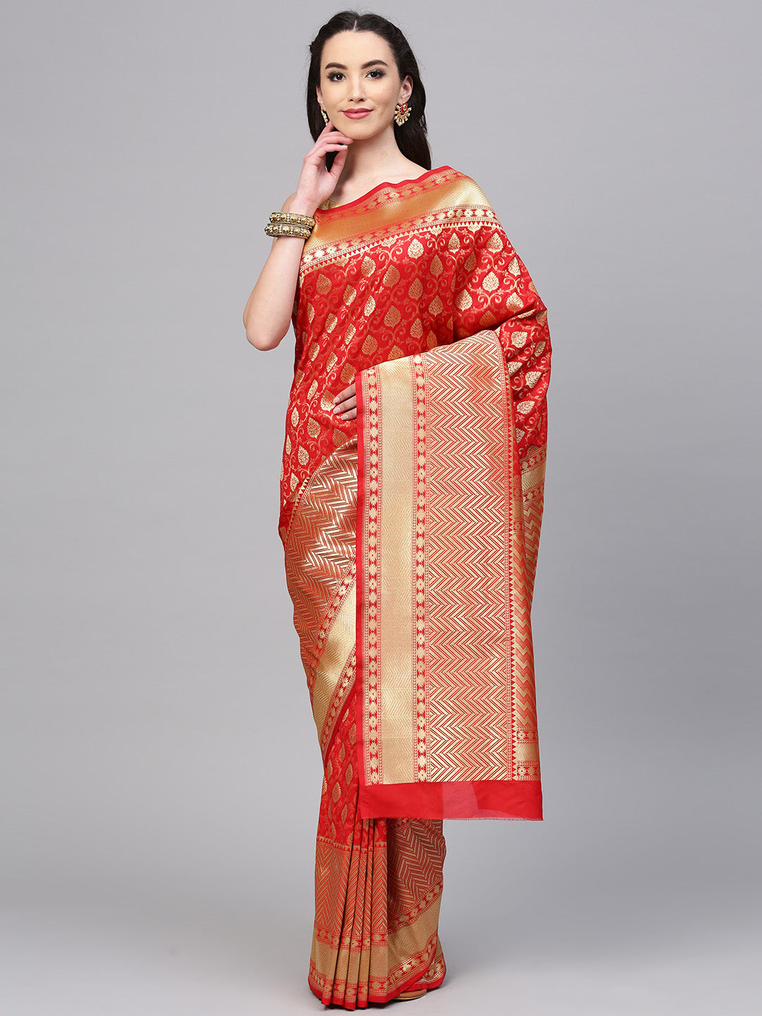 Chhabra 555 Red Banarasi Silk Handloom, Hand Woven,Floral, Motifs Banarasi Zari Weav Border Saree  
