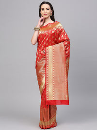 Chhabra 555 Red Banarasi Silk Handloom, Hand Woven,Floral, Motifs Banarasi Zari Weav Border Saree  