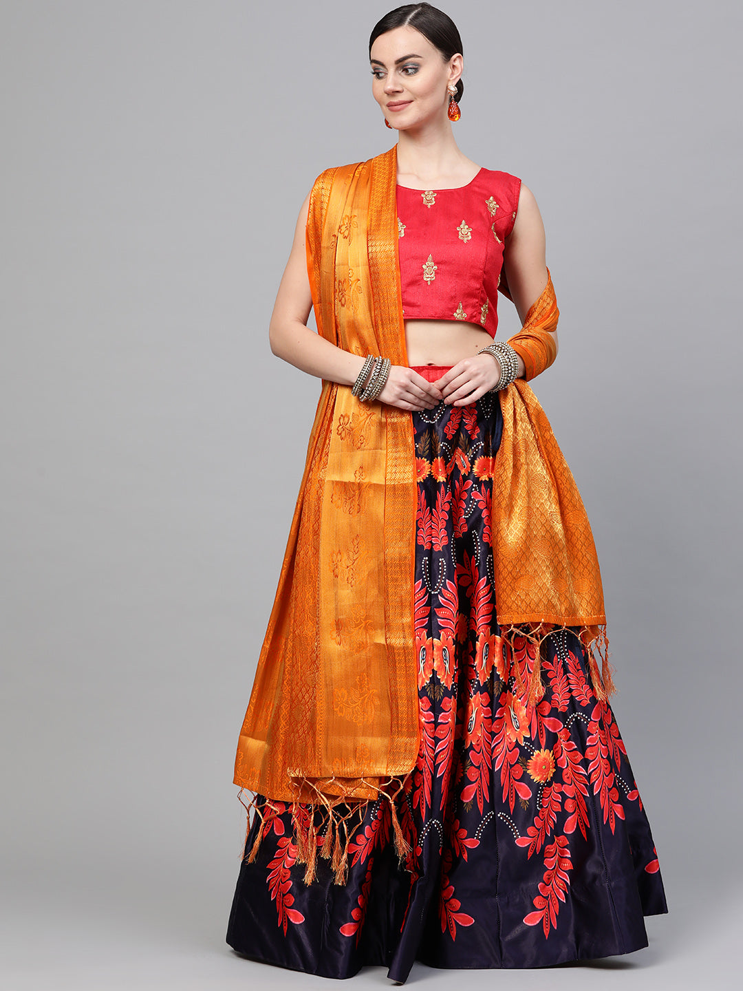 Chhabra 555 Made-to-Measure 3D Digital Print Lehenga with Banarasi Dupatta and Embroidered blouse 