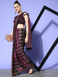 Chhabra 555 Made to Measure Purple Mettalic Bling Draped Party Wear Lycra Saree with Chevron Prints 