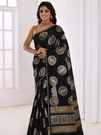 Black & Golden Silk Blend Woven Design Banarasi Saree