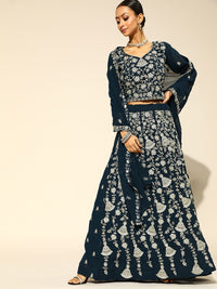 Chhabra 555 Made to Measure Navy Blue Georgette Flared Lehanga Choli with Zari Embroidery
