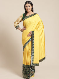 Mustard Art Silk Embellished Saree with contrast Banarasi  Meenakari Border