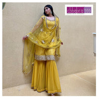 Yellow Haldi Embellished Kurta Sharara Set with Beads Tassels