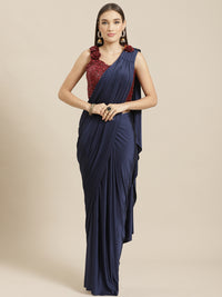 Ruffled Pre-Stitched Saree Gown with Festive Layering & Bling Sequence Embroidery Blouse