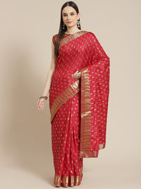 Chhabra 555 Maroon Foil Print Silk Saree with Brocade Zari Borders & Embroidered Paisley motifs

Color: Maroon

Type: NA Sarees

Pattern: Woven Design

Pattern Type: Paisley

Ornamentation: Zari

Border: Woven Design

Fabric: Art Silk

Saree length: 5.25 mtr., Width: 1.10 mtr, Blouse length: 0.70 mtr
Dry Clean only

The CAD image gives a detailed look of the actual blouse piece that comes with this saree. The blouse used by the model in the pictures is only for styling purpose.