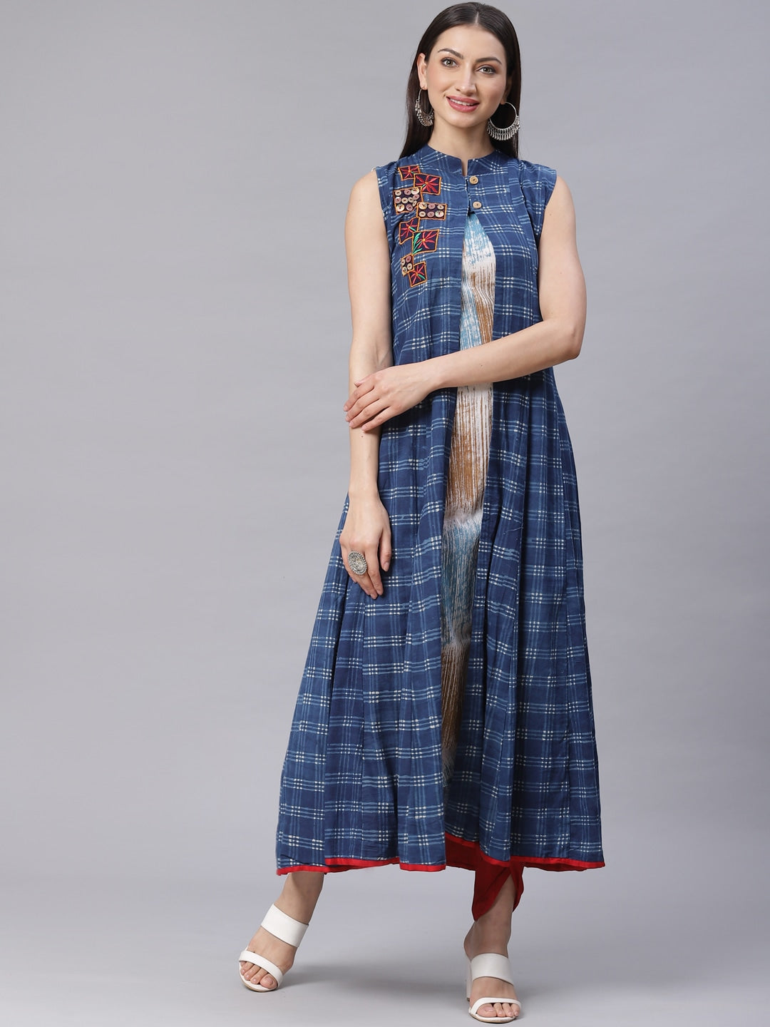 Made to Measure Printed Fusion Kurta Dhoti Set with Geometrical Print High Slit Jacket