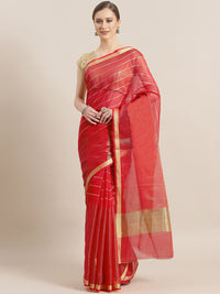 Chanderi Silk saree with intricate Zari weaving in a striped pattern