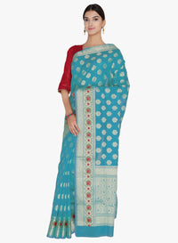 Peacock Blue Banarasi Silk Woven Design Party Wear Saree