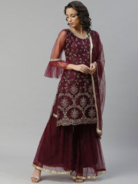 Made to Measure Gold Zari Embroidery Kurta Sharara Set with Net Dupatta & Bell Sleeves