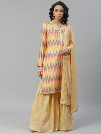 Made to Measure Yellow Cotton Gotta-Patti Geometrical Embroidery Kurta, Readymade Sharara Set with Cotton Dupatta