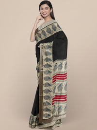 Chhabra 555 Black  Bhagalpuri Printed Peacock motifs Art Silk Saree