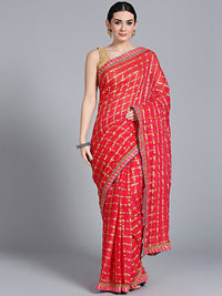 Chhabra 555 Pink Georgette Gharchola Saree with Zari Weaving and Gota embroidery