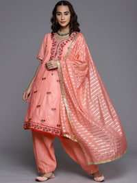 Chhabra 555 Peach Cotton Embroidery Unstitched Suit Salwar Set With Stripes Embellished Dupatta
