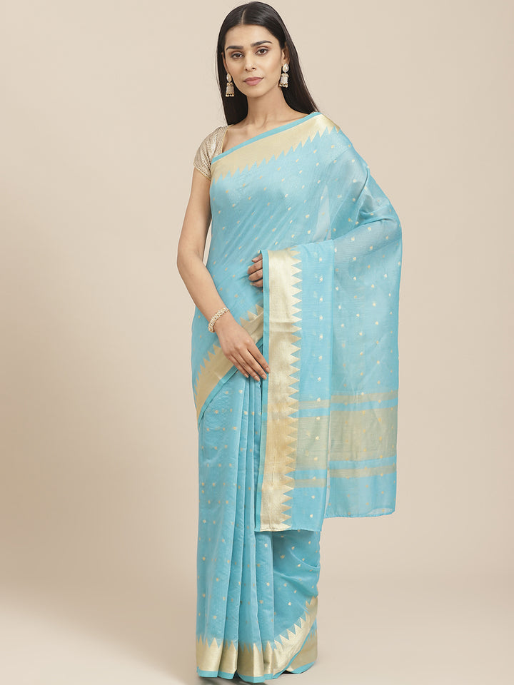 Handloom Chanderi Saree with Temple Style Copper Resham Weaving