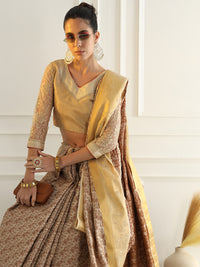 Chhabra 555 Beige Floral Jaal Pattern Khadi Silk Beautiful Traditional Saree