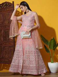 Chhabra 555 Mirror and Resham Embroidered Jacket Style High Slit Kurta with Flared Net Lehenga