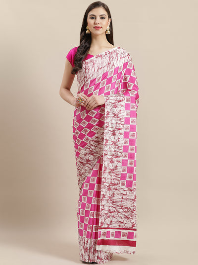 Chhabra 555 French Crepe SIlk printed Saree with Checked Colorblocking Digital design