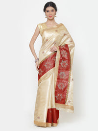 Chhabra 555 Beige Chanderi Silk saree with Resham embroidered Floral pattern