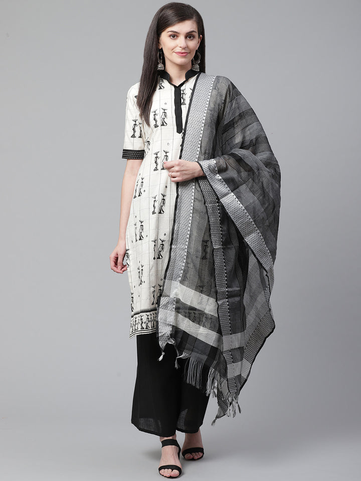 Cotton Stitched Suit Dupatta with  Mirror Embellishments along Maheshwari Dupatta