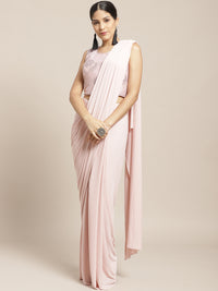 Pastel Pink Ruffles Pre-Draped Lycra Saree with Frills and Crystal Embellished Blouse