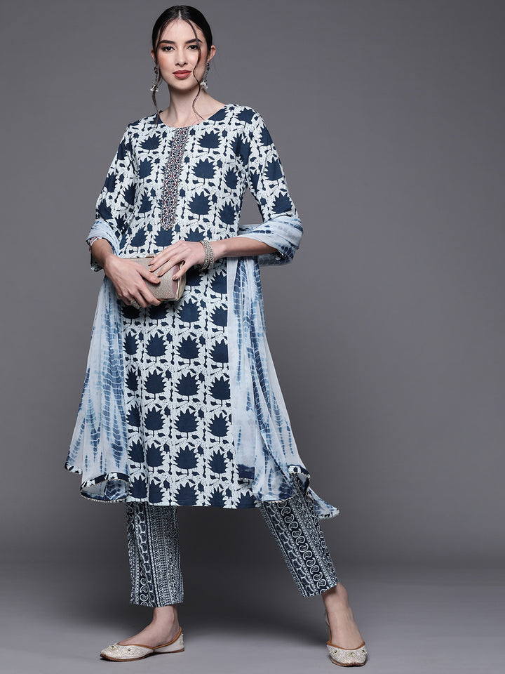 Chhabra 555 Made to Measure Cotton Batik Print Kurta Set with Bandhani Dupatta & Gotta Embellishment