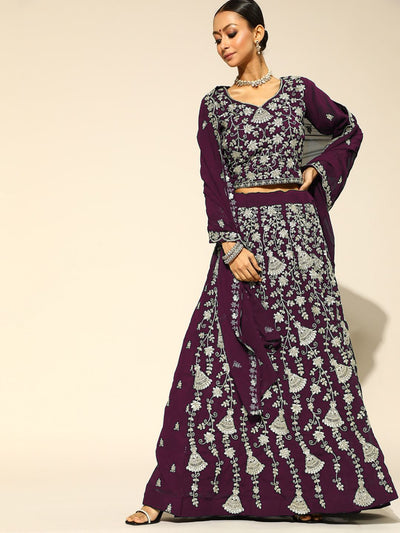 Chhabra 555 Made to Measure Purple Georgette Flared Lehanga Choli with Zari Embroidery
