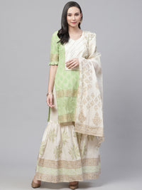 Pure Cotton Cambric Block Printing Dress Material with GottaPatti Embroidery & Sharara