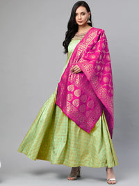 Made to Measure Green & Pink Pastel Embroidered Anarkali Set with Banarasi Dupatta