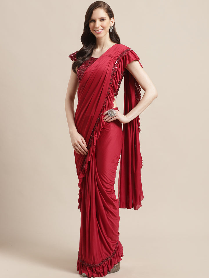 Ruffled Romantic Details Saree with Festive Layering & Bling SequenceEmbroidery Blouse