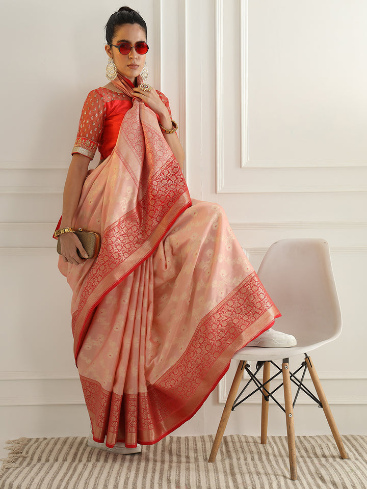 Chhabra 555 Colorblocked Banarasi Silk Saree with Meenakari Zari Floral Motifs