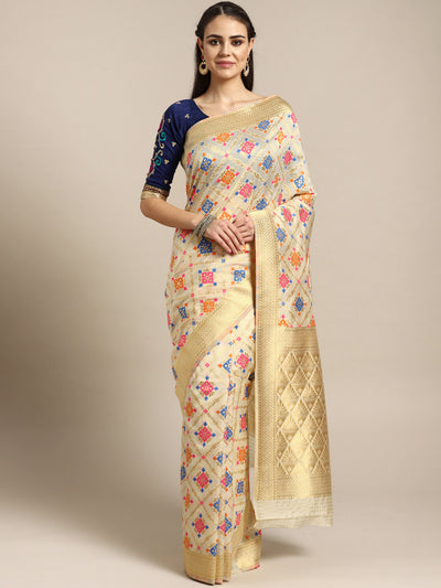 Chhabra 555 Mysore silk saree with intricate zari weaving and Ikat inspired resham pattern