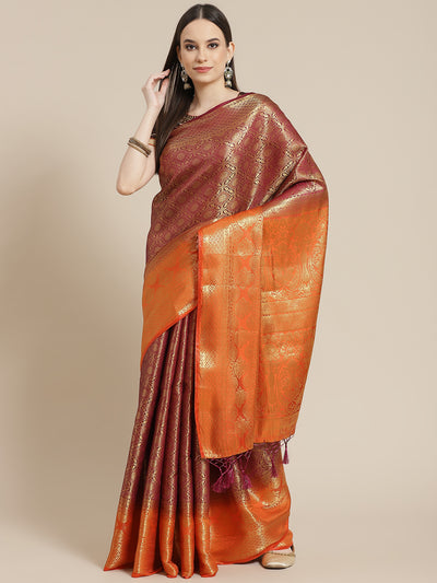 Chhabra 555 Burgundy Brocade Banarasi Golden Weaving Embellished TraditionalSaree

Color: Burgundy

Type: Banarasi Sarees

Pattern: Woven Design

Pattern Type: Woven Design

Ornamentation: Zari

Border: Woven Design

Fabric: Art Silk

Saree length: 5.40 mtr., Width: 1.10 mtr, Blouse length: 0.85 mtr
Dry Clean only

The CAD image gives a detailed look of the actual blouse piece that comes with this saree. The blouse used by the model in the pictures is only for styling purpose.