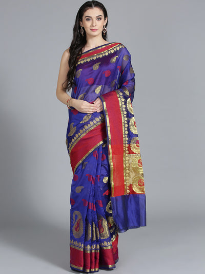 Chhabra 555 Silk Navy Blue with Zari embroidery and Beautiful Paisley Pattern Design Saree