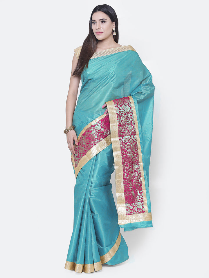 Peacock Blue Green & Gold  Woven Design Banarasi Silk Saree